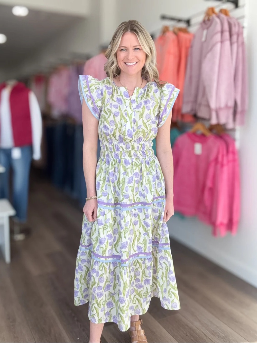 Mod Boutique NWT Lavender Floral Smocked Midi Dress - Medium